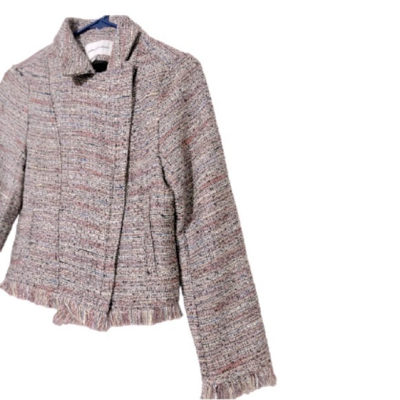 Cupcakes & Cashmere Multicolor Tweed Fringe Hem Moto Jacket Size XS - Picture 7 of 13